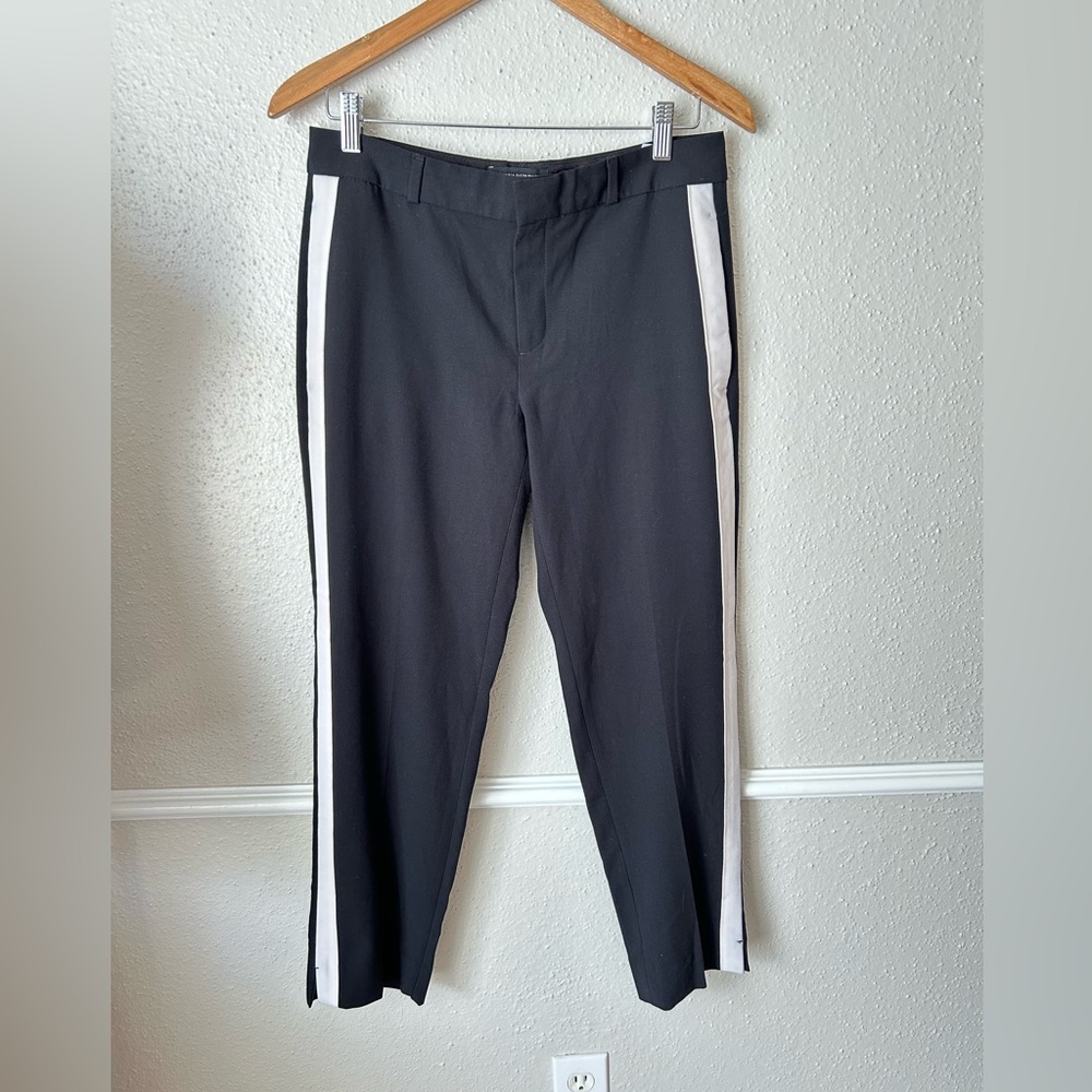 Banana Republic Avery Striped Tuxedo Pants Black White SZ 4 - Picture 2 of 10